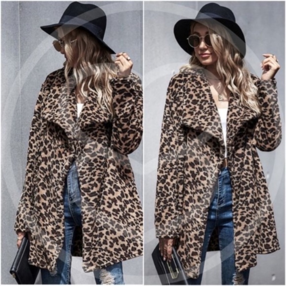 boho Camel Vegan fur leopard print jacket Coat - Picture 4 of 4